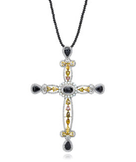 Fancy Color Diamond and Pearl Cross Pendant