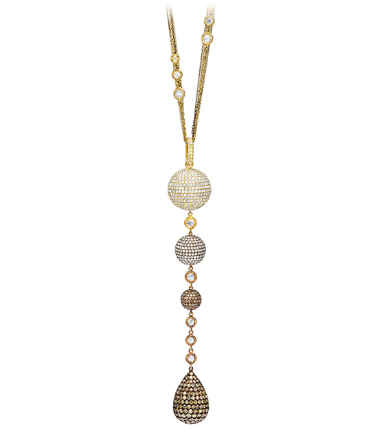 Brown and White Diamond Pavé Drop Necklace