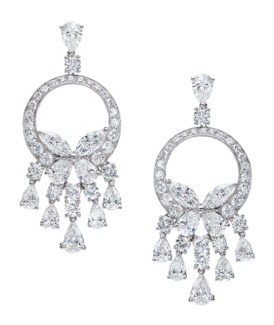 Diamond Butterfly Circle Drop Earrings