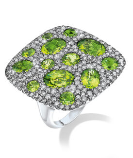 Peridot and Diamond Square Ring