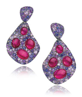 Cabochon Ruby Earrings with Purple Sapphires