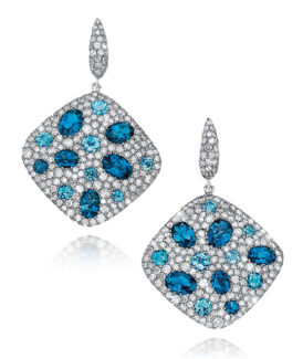 Rose-Cut Blue Topaz and Diamond Earrings