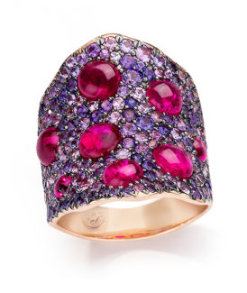 Cabochon Ruby Ring with Purple Sapphires