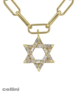 Yellow Gold Diamond Jewish Star Necklace