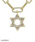 Yellow Gold Diamond Jewish Star Necklace