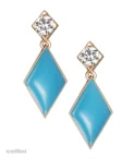 Nefertiti -470-NB294 Rose Gold Mini Diamond and Turquoise Drop Earrings