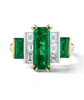 Baguette cut Emerald and Diamond Ring