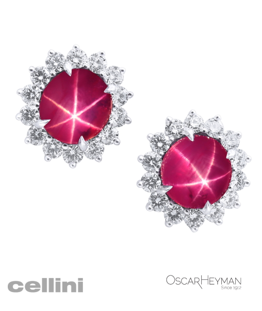 Oscar Heyman Platinum Star Ruby& Diamond Earrings 706881