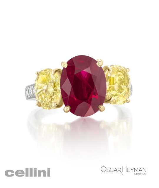 Oscar Heyman Ruby & Fancy Yellow Dia Ring 302458