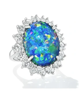Oscar Heyman Platinum Black Opal Diamond Ring 303347