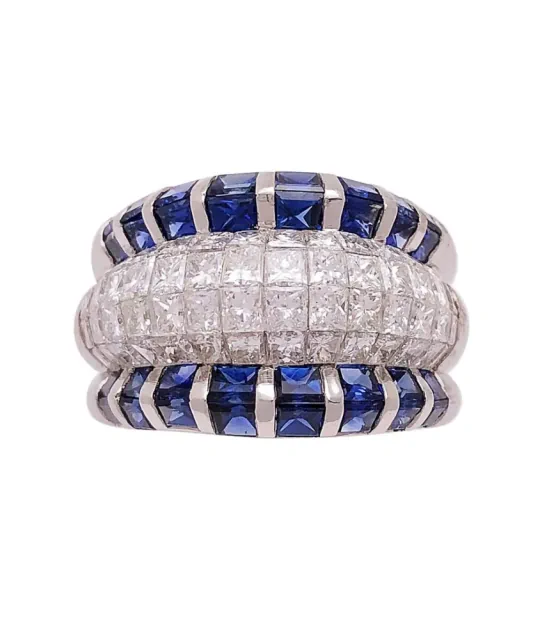 Platinum, Diamond and Blue Sapphire Band Ring