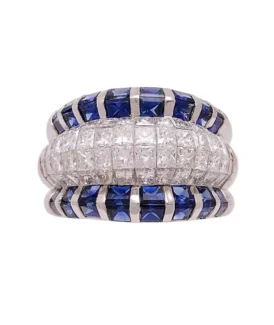 Platinum, Diamond and Blue Sapphire Band Ring