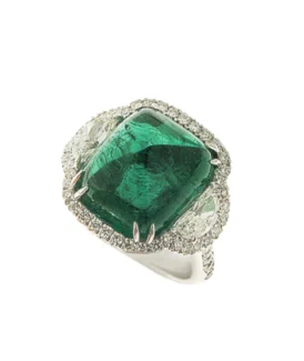 Crivelli White Gold Sugarloaf Cabochon Emerald Ring