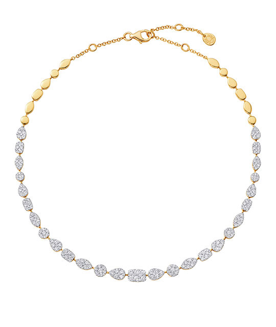 Reverie Cushion Marquis Round Choker Necklace Yellow Gold
