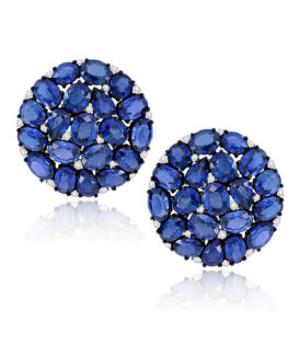 Blue Sapphire Round Mosaic Earrings