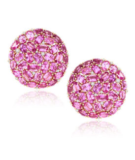 Pink Sapphire Round Mosaic Earrings