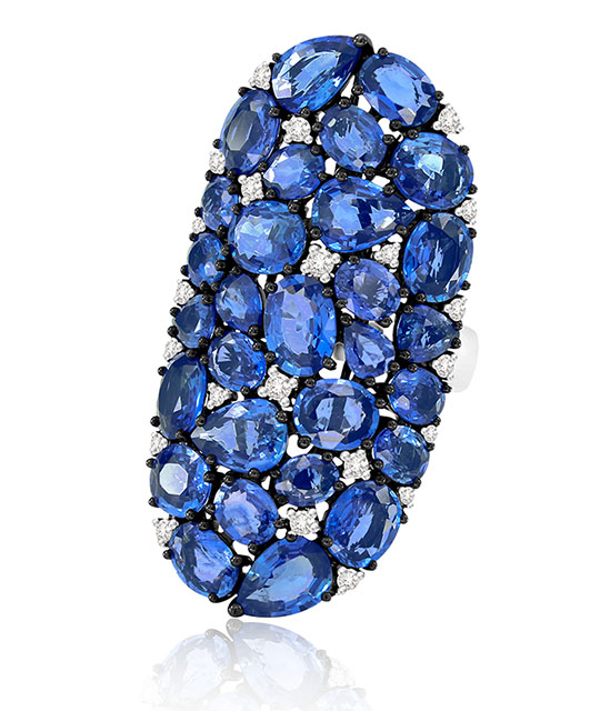 Blue Sapphire Oval Mosaic Ring