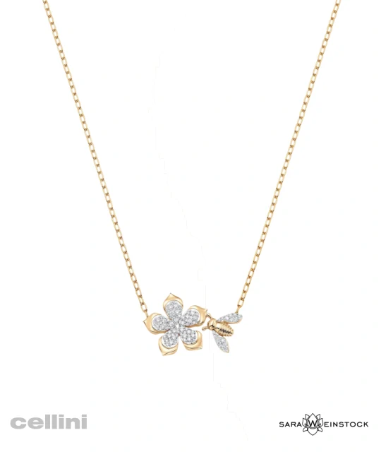 Sara Weinstock - QBYWFFNK -Yellow Gold and Diamond Flower Bee Necklace