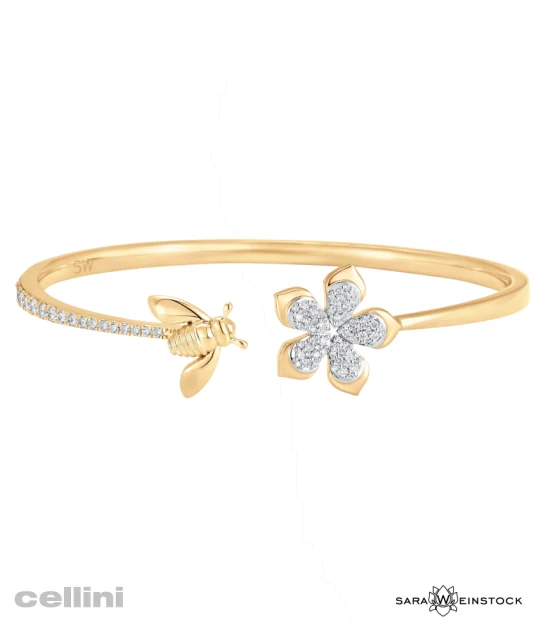 Sara Weinstock - QBYWPFBSC -Queen Bee Yellow Gold And Diamond Flower Bangle