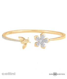 Sara Weinstock - QBYWPFBSC -Queen Bee Yellow Gold And Diamond Flower Bangle
