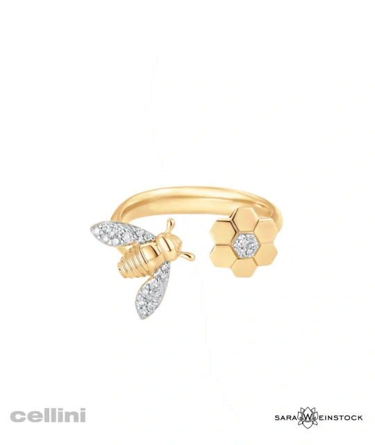 Sara Weinstock Queen Bee Yellow Gold And Diamond/ Honey Comb Ring
