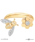 Sara Weinstock Queen Bee Yellow Gold And Diamond/ Honey Comb Ring