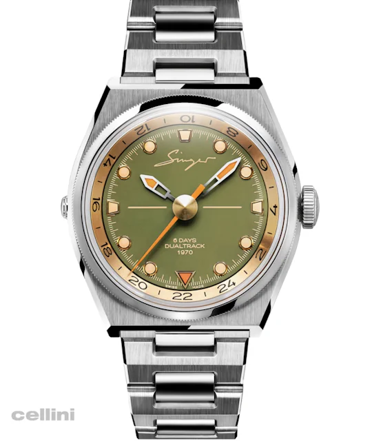 Singer Reimagined -1970 DualTrack Khaki Green Stainless Steel Watch