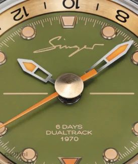 Singer Reimagined -1970 DualTrack Khaki Green Stainless Steel Watch