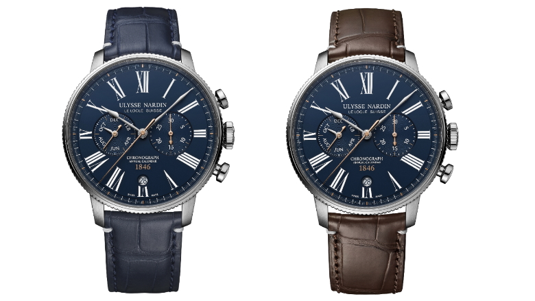 UN Marine Torpilleur Annual Chronograph Brown and Blue Staps 44mm 1533-320LE-3A-1751A