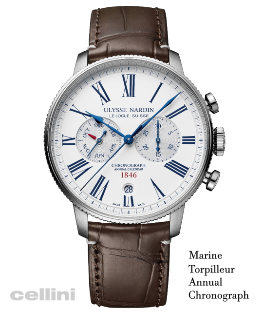 UN Marine Torpilleur Annual Chronograph White Dial Brn Strap 44mm 1533-320LE-OA-1751A