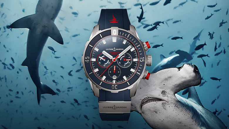 Ulysse Nardin Diver Chronograph Hammerhead with shark background