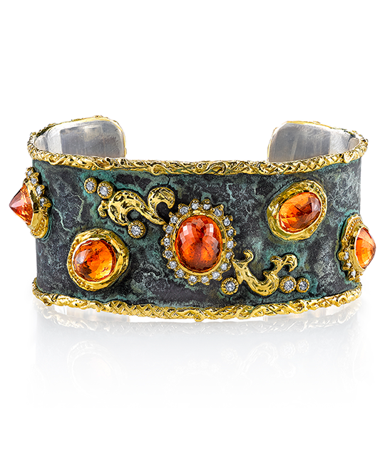 Bracelet with Spessartite Garnets and Diamonds