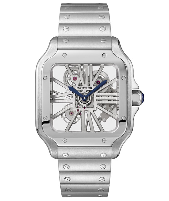 santos de cartier skeleton stainless steel watch