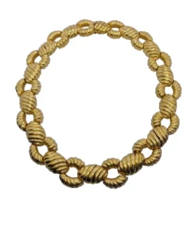 Yellow Gold Zolotas Handcrafted Ribbed Oval and Links Necklace